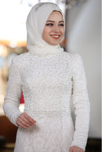 Load image into Gallery viewer, Beyza White Evening Dress With Matching Scarf - Buy Abaya Online