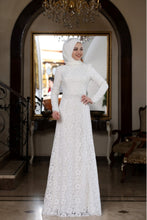 Load image into Gallery viewer, Beyza White Evening Dress With Matching Scarf - Buy Abaya Online